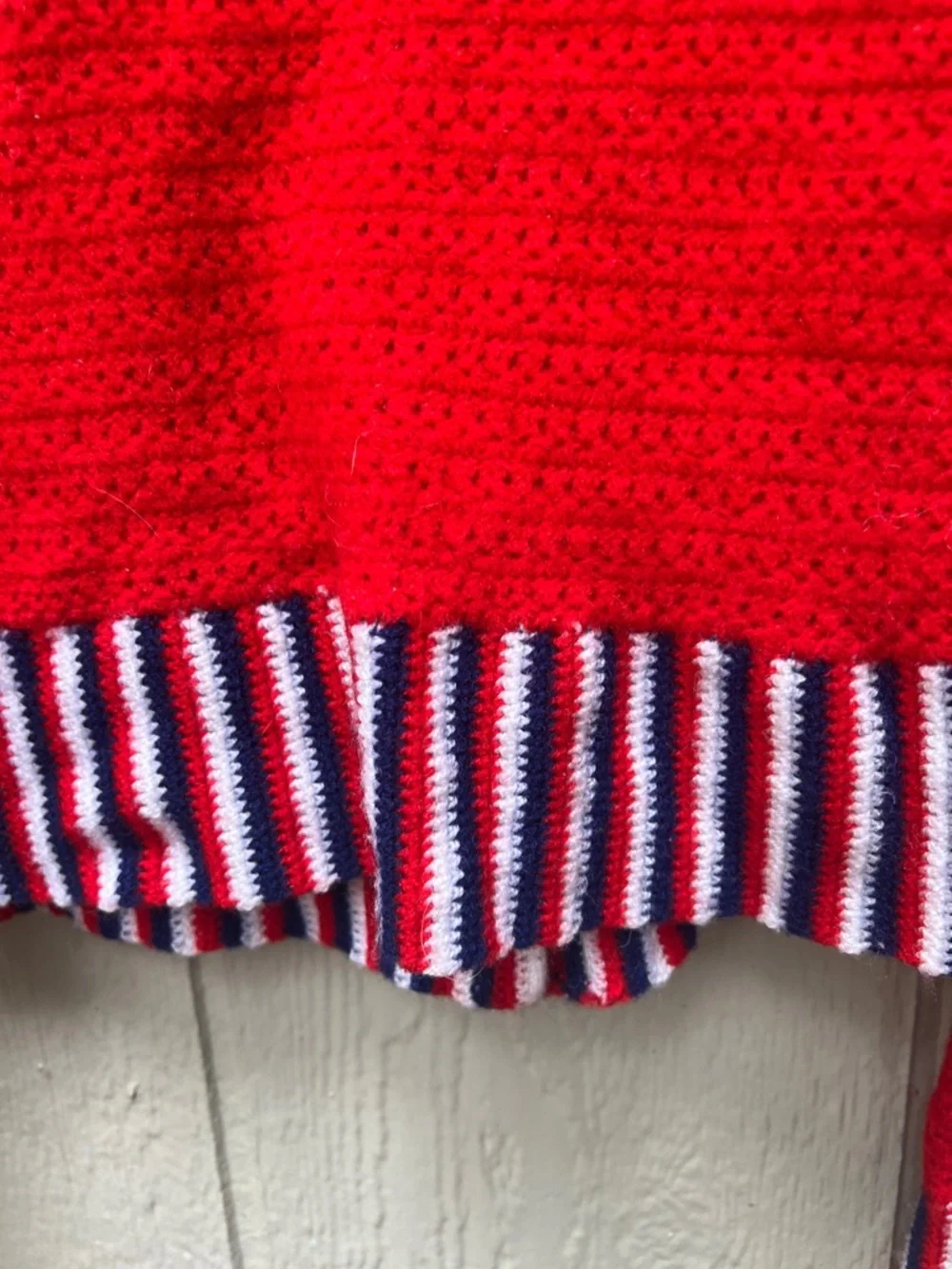 Vintage Red Button-Up Sweater with Striped Trim - Picture 4 of 6